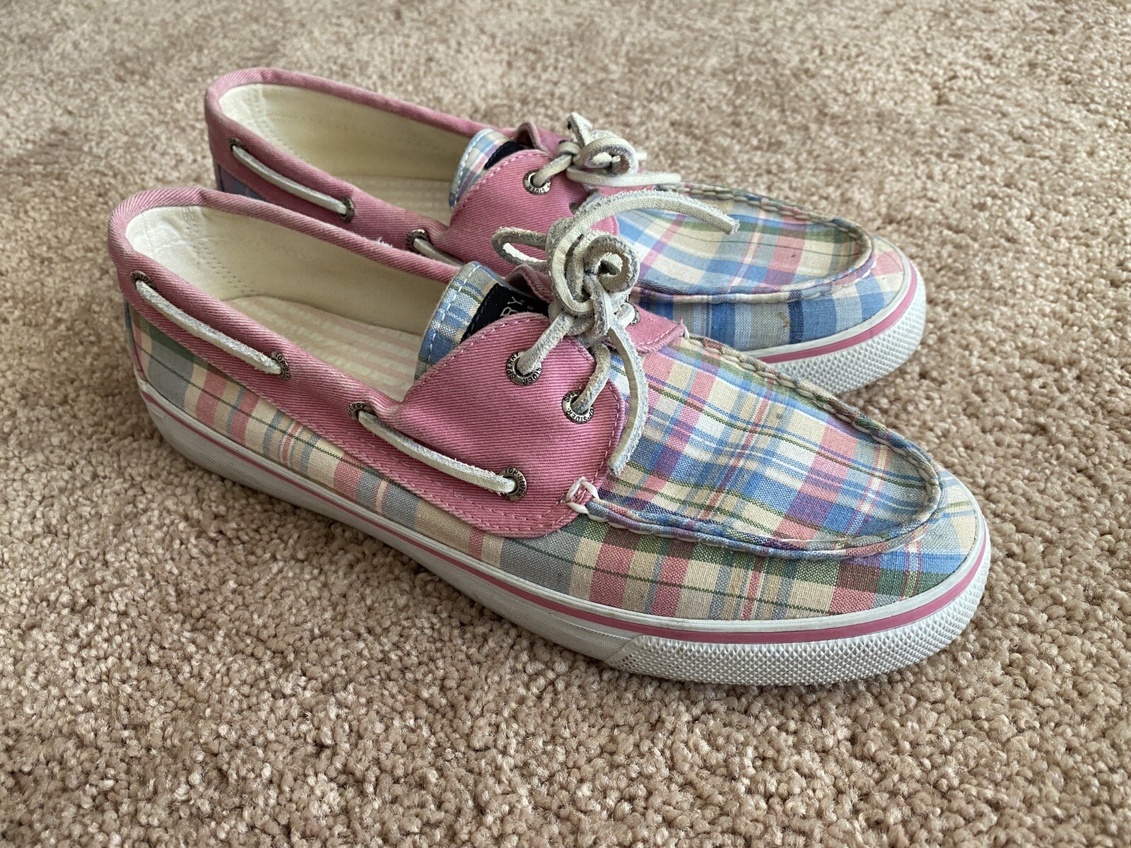 Womens Sperry Pink Pastel Plaid Boat Shoe size 9 eBay