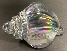 Vintage iridescent glass conch Sea shell paperweight Figurine polished bottom