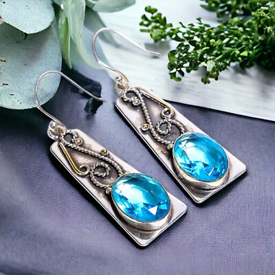 Dazzling Sky Blue Topaz Earrings Perfect Blue Gemstone Earrings 925 Silver