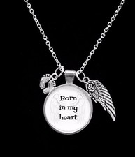 Memorial Necklace Born In My Heart Miscarriage Guardian Angel Wing Jewelry