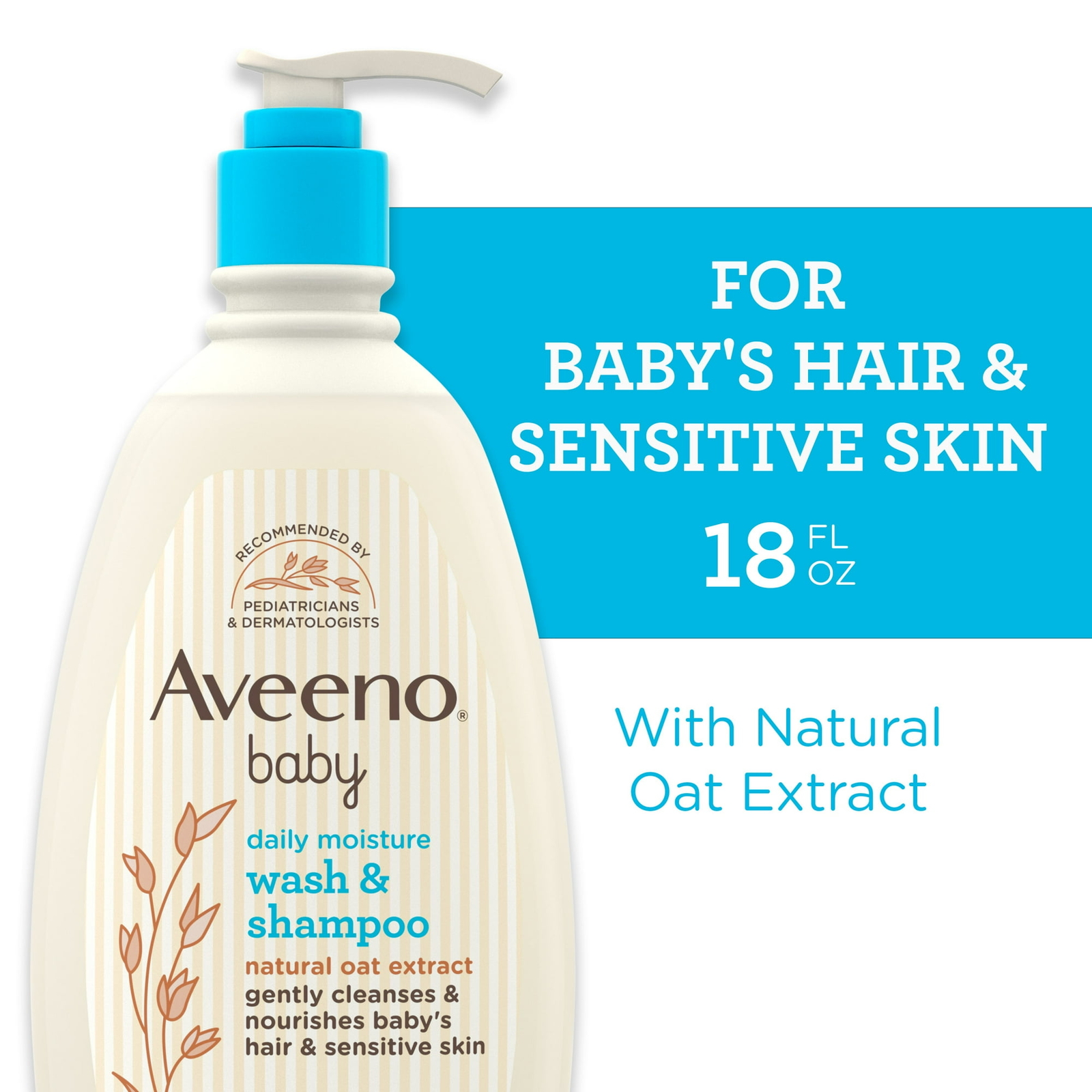Aveeno Baby Daily Moisture Bath Body Wash & Shampoo Liquid Soap Oat Extract 18oz
