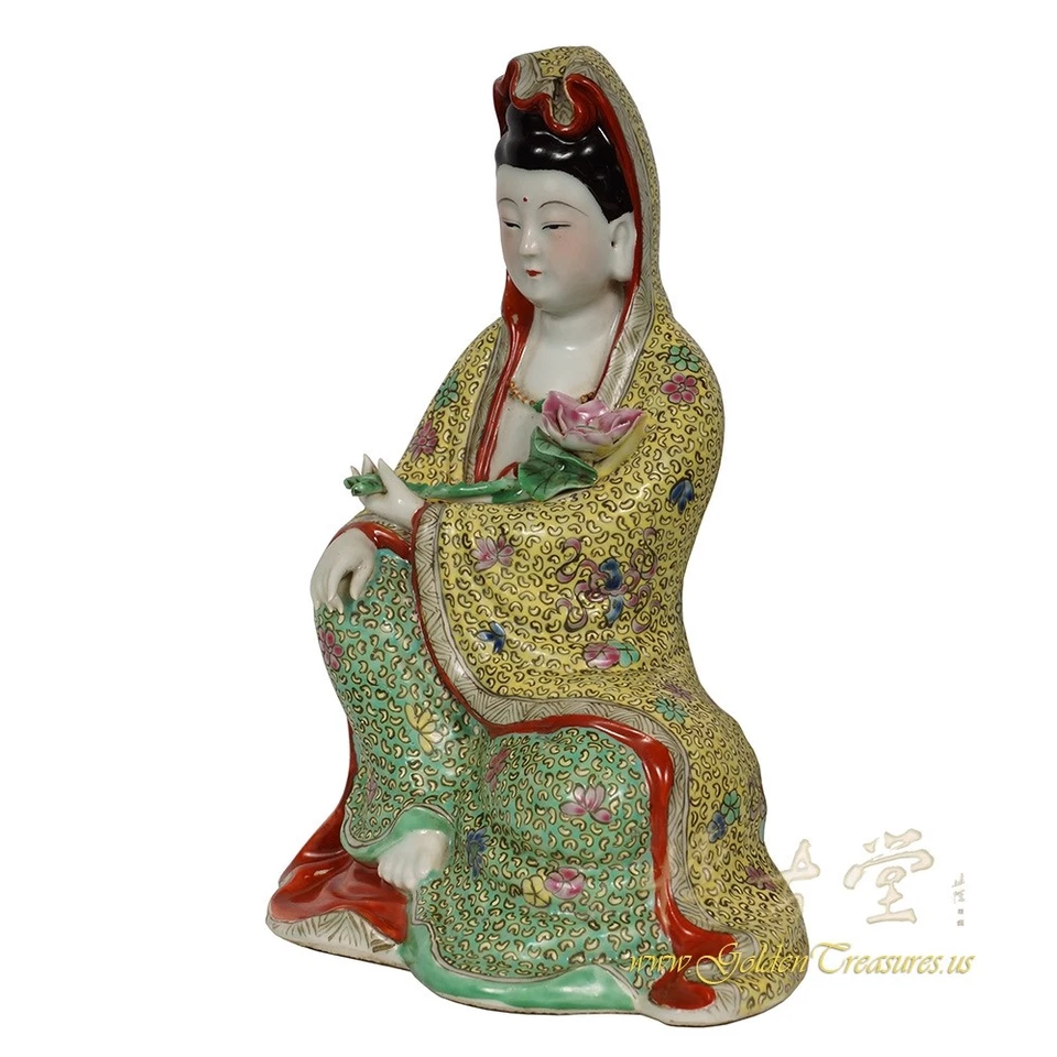 Antigua estatuaria china de porcelana rosa familiar Kwan Yin 20X21A Foto 4 de 4