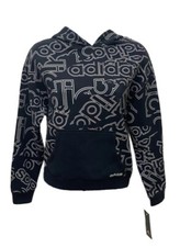 ADIDAS Linear Hoodie Sweatshirt Black/ White Logo Print   Kangaroo Pocket  L 14