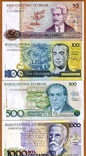 SET Brazil, 50;100;500;1000 cruzados, ND (1986-1988), P-210-211-212-213 UNC