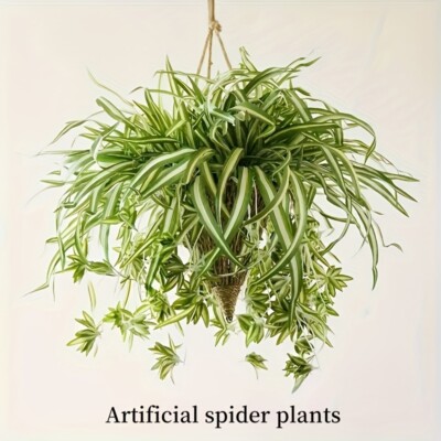 4 Pcs Artificial Spider Plant Set-22.4" Faux Chlorophytum for Indoor/Outdoor