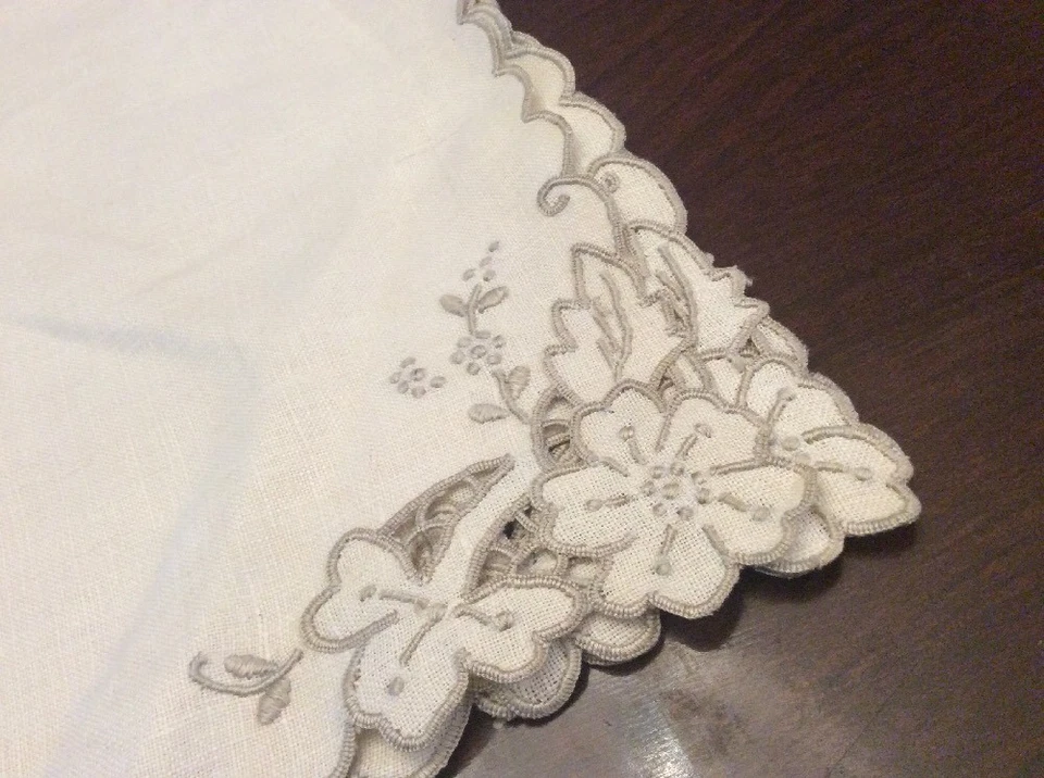 11” X23” Pure  Linen Dinner Napkins 100% Pure Linen - Elegant Embroidery - Image 3 of 4