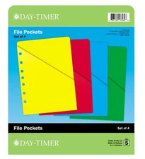 Day-Timer Color Life File Pockets, Folio Size, 8 1/2" x 11", 4 Pack, 87496