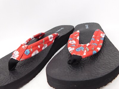 Ampeo Women's Sandals XL Arch Support Flip Flops Summer Beach Red Floral 10.5/11