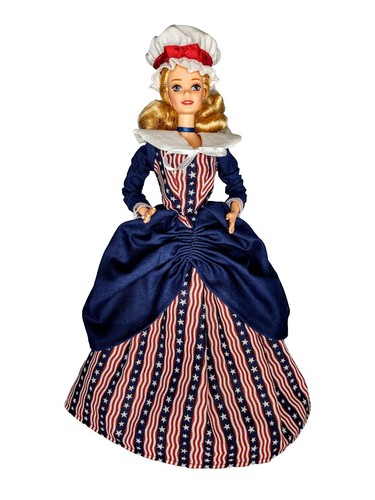 OOAK Fashion Doll wearing Mob Cap Colonial Patriotic Dress 4th of July Decor - Picture 3 of 12