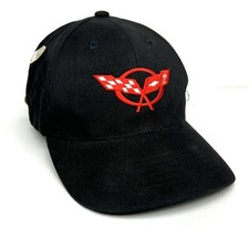 Vtg Corvette Baseball Dad Hat Embroidered Leather Strapback Cap 90s Y2K w Pin