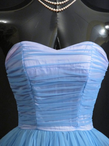 Vintage 1950's 50s Strapless Emma Domb Blue CHIFFON Organza Party Prom DRESS - Picture 6 of 9