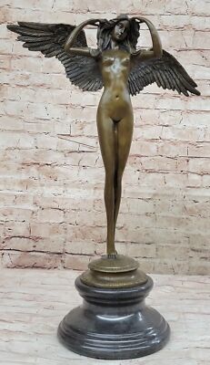Unterzeichnet Ein Bronze Statue Winged Damen Hautfarben Angel '' Descending Night