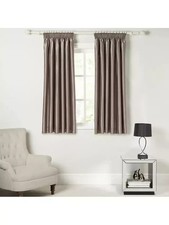 John Lewis W228 x D137cm Faux Silk  Blackout Lined Pencil Pleat Curtains, Mocha