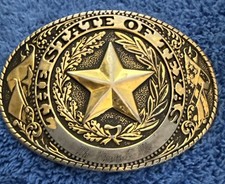 State of Texas Belt Buckle Cowboy Western Star Flags Cowgirl Vtg 80s