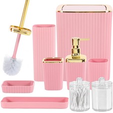 Bathroom Accessory Set ,9 Pieces Pink Bathroom Accessory Set with Trash Can