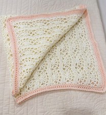HANDMADE CROCHET BABY BLANKET/Cream/Blush Lace