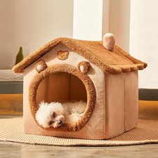 JIUPETY Cute Small Dog House Indoor, Foldable House Kennel Bed Mat with Cushion,