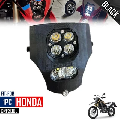 Pour Honda CRF300L 2025 Enduro Phare LED Custom No Cover Noir Acier V4 - Photo 1/4