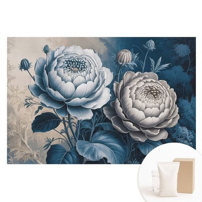 Non-Woven XXL Wallpaper 3D Effect Bedroom Flowers In Shades Of Blue And Gray