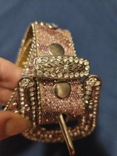Girls Western Belt Rhinestone Bling Pink Leather Studs Silver Tone Buckle 1753