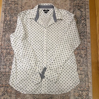 Chaps Women s Top Shirt No Iron Polka Dot Cotton L