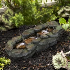 Resin Garden Fountain – Cascading Water Feature with LED Lights for Backyard