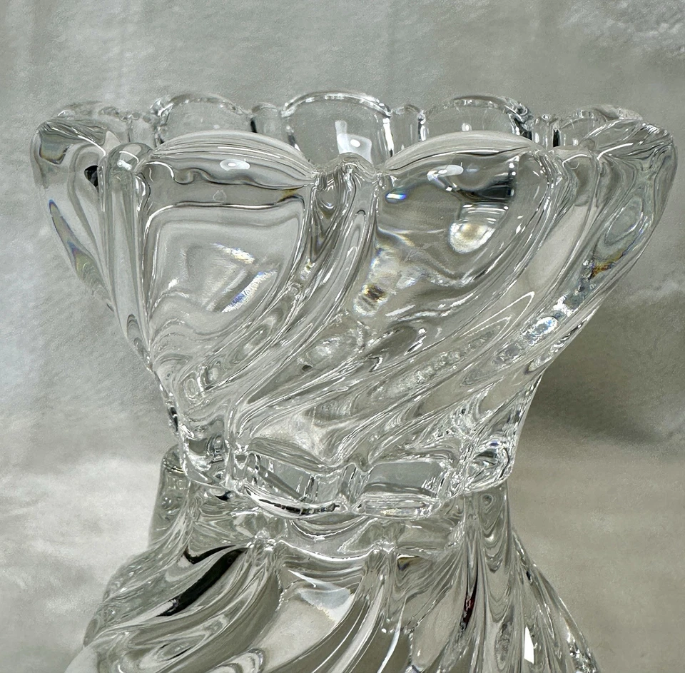 Mikasa Candle Holder Crystal Peppermint Clear Scalloped Edge Swirl Bowl Germany - Image 2 of 4
