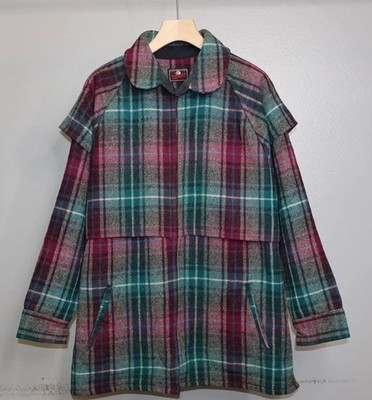 Vintage 70s Johnson Woolen Mills Plaid Wool Hunting Cape Coat Mens L USA