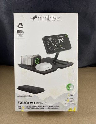 Nimble Foldable 3-in-1 Wireless Charger for iPhone, AirPods, Watch Black