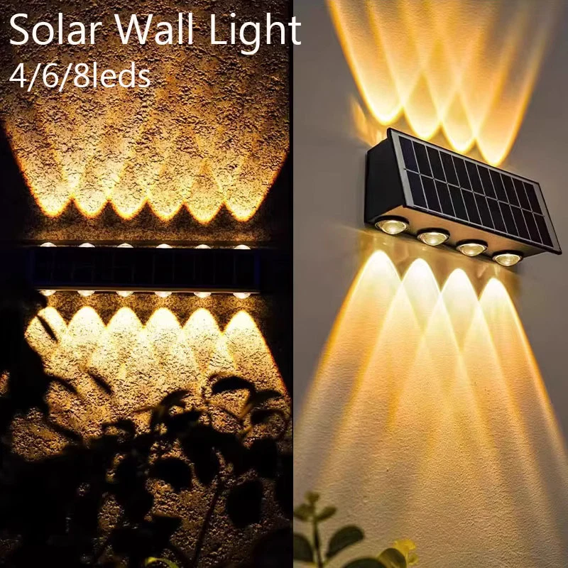 4/6/8leds Solar Wall Lamp Yard Street Decor Light Outdoor Waterproof Up