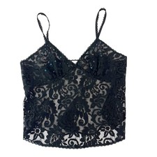 Vintage Victoria  s Secret Gold Label Black Lace Sequin Lingerie Tank Top MEDIUM