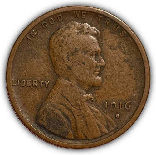 1916-S Lincoln Wheat Cent Very Fine VF Coin, Corrosion #24219