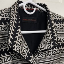Nina McLemore 100 Silk Embroidered Jacket Black  Light Creamy Silver Size 10