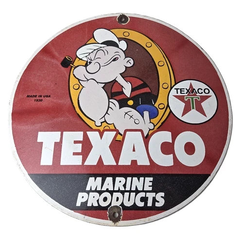 Vintage Texaco Gasoline Advertisement Sign - Popeye Gas Pump Porcelain Sign