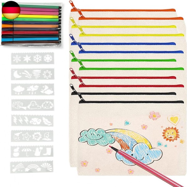 12 Pcs Diy Blanko Stoff FedermäPpchen,Stoffbeutel Zum Bemalen,Malstofftasche-image