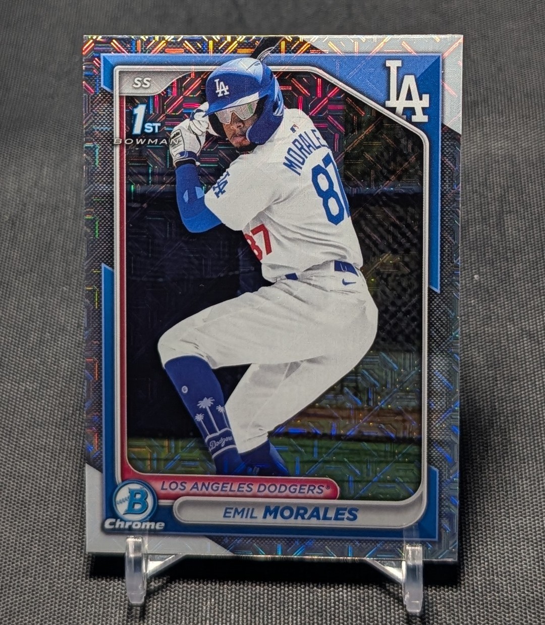 Emil Morales 1st Mojo Refractor Rookie 2024 Bowman Chrome Card #BCP-221 Dodgers