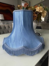 VINTAGE BLUE SILK BELL STANDARD LAMPSHADE~BRAID & TASSELS~SCALLOPED~2 AVAILABLE~
