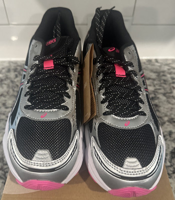 NEW ASIC Gel Kinetic Fluent Black Pink Glo Running Shoes, Size 7.5 Women / 6 men