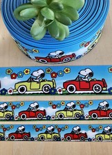 5/8, 7/8  1.5" 1 YD Snoopy Driving Grosgrain Ribbon Summertime Car Flowers