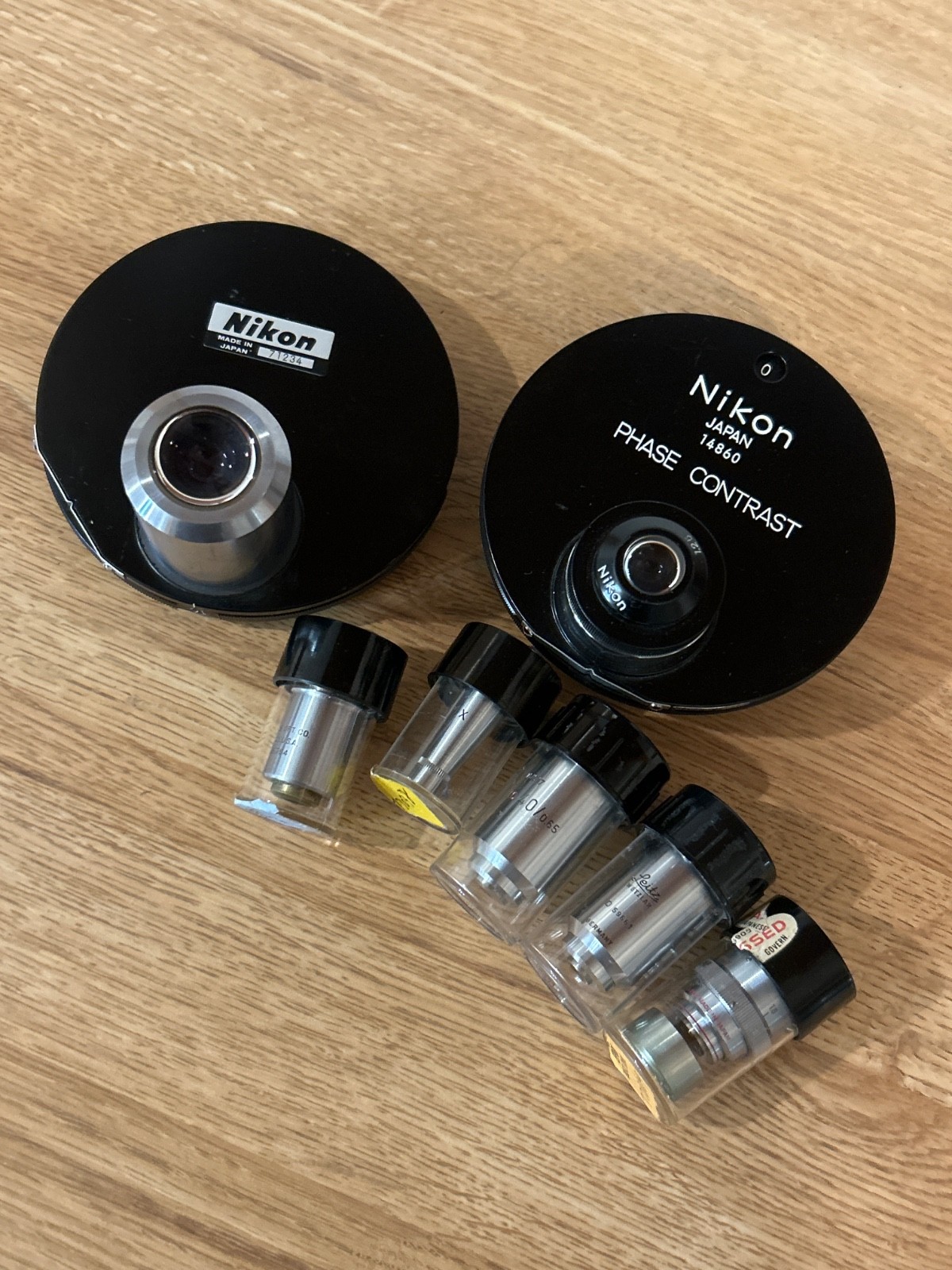Nikon Leitz Microscope Lot Phase Contrast & Slit Plates & Phaco 25x 40x Lenses