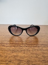 Brighton Cat Eye Sunglasses Black with Blue Rhinestone Accents with Case