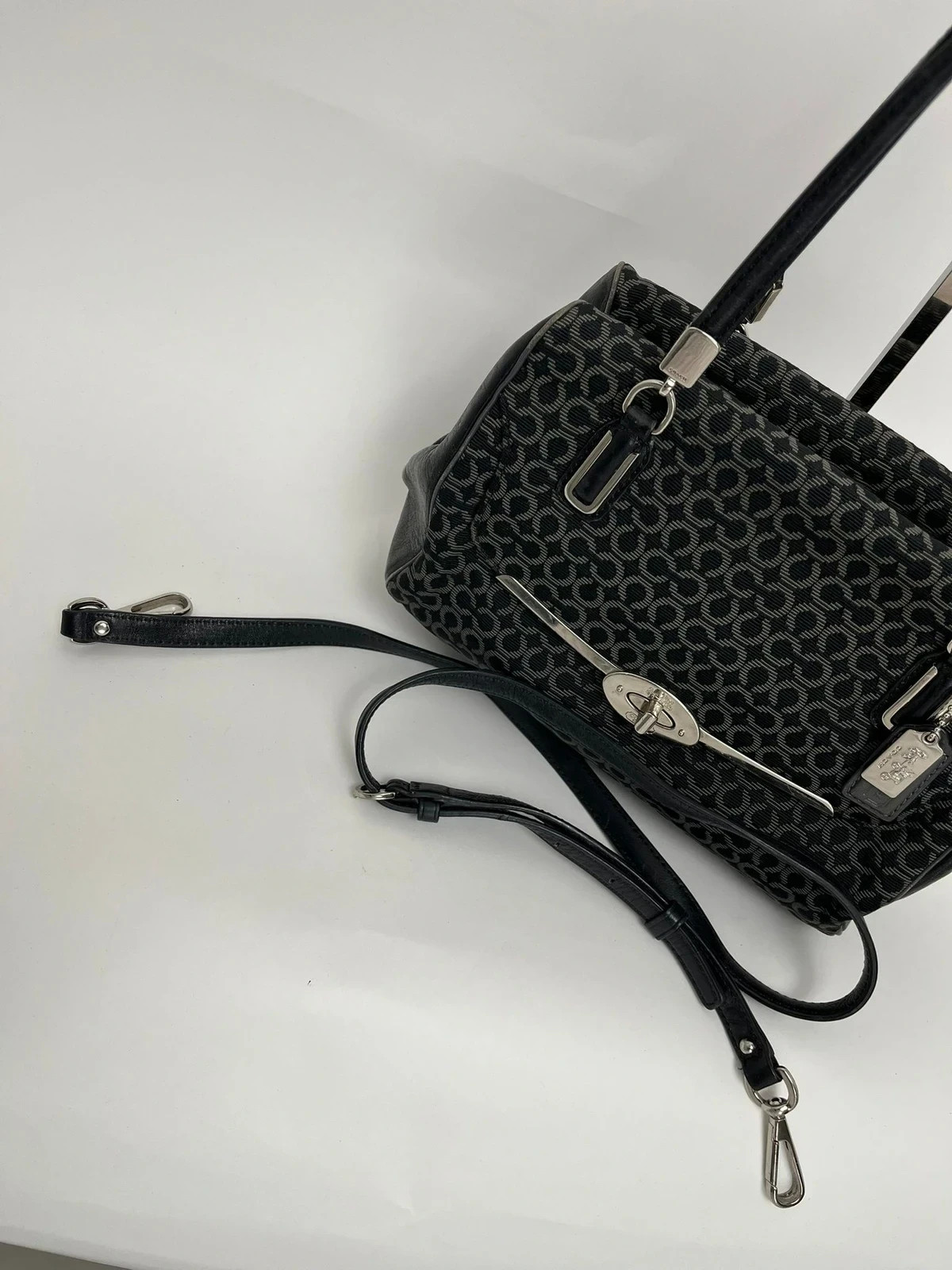 Coach Madison Madeline Black Monogram Canvas Satchel Bag image 3