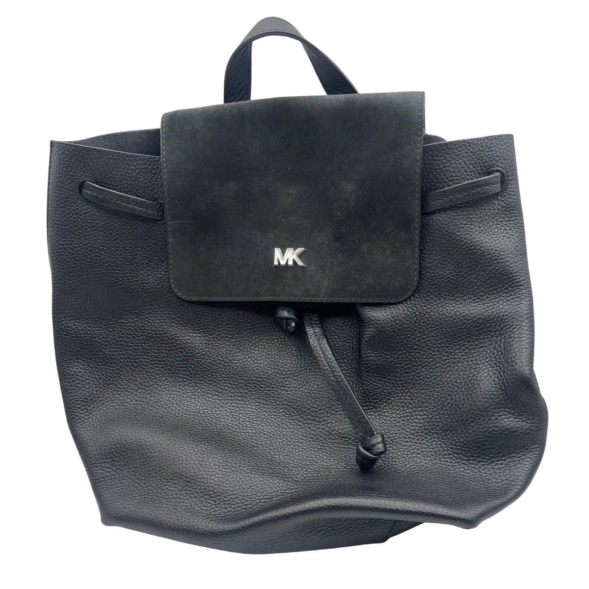 Michael Kors Black Pebbled Leather Drawstring Flap Backpack Michael Kors Drawstring Backpack Bags & Handbags for Women  main image 3