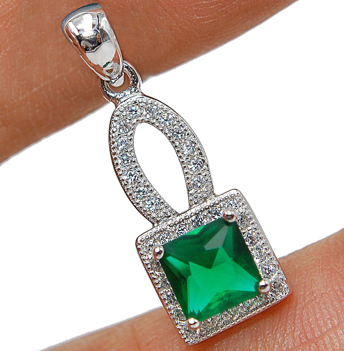 1CT Treated Emerald 925 Sterling Silver Pendant Jewelry CP3-7