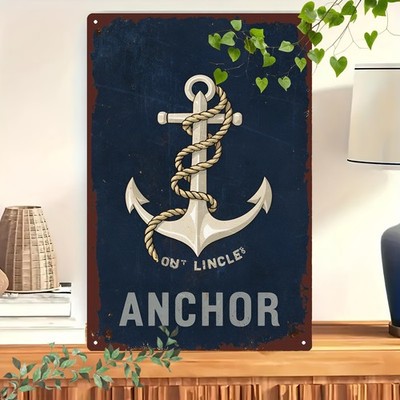 Vintage Ship Anchor Text Marine Tin Metal Signs Home Décor 8x12
