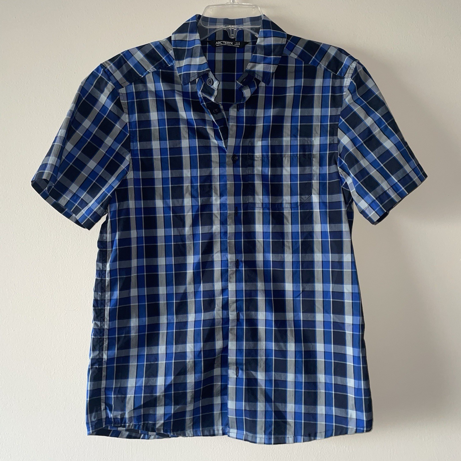 ARC'TERYX Camicia Arcteryx blu grigia e nera a quadri da uomo manica corta con bottoni S