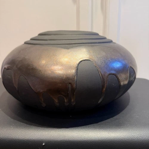 Vintage Haeger Raku Collection Large Sculpture Pottery Vase Bowl Drip Glaze