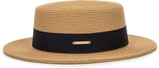 Straw Beach Sun Hat Pork-Pie Boater-Hat for Women Men - Summer Wide Brim Uv-R...