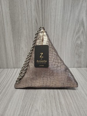 Accessoire Zinn Leder Pyramidenform Anlass Handtasche Kettenriemen Brandneu mit Etikett.PK