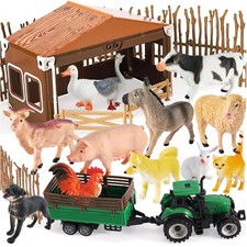Bauernhof Spielzeug Set, Tierfiguren, Traktor, Scheune, Z&auml;une, Kinder ab 3